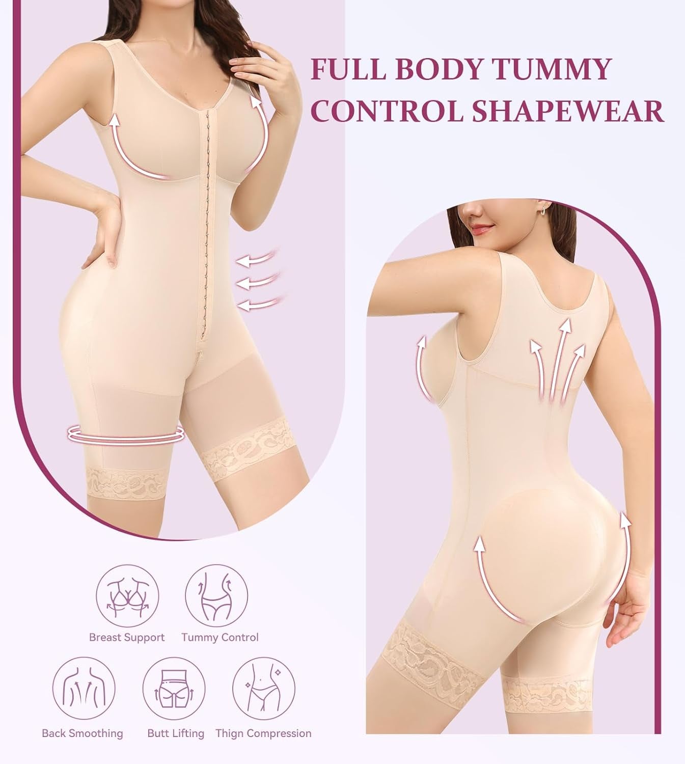 Fajas Colombianas Shapewear for Women Tummy Control Bodysuit Body Shaper for Women Post Surgery Compression