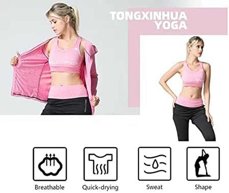 Women'S Yoga Wear Five-Piece Pink Sports Suit, Large