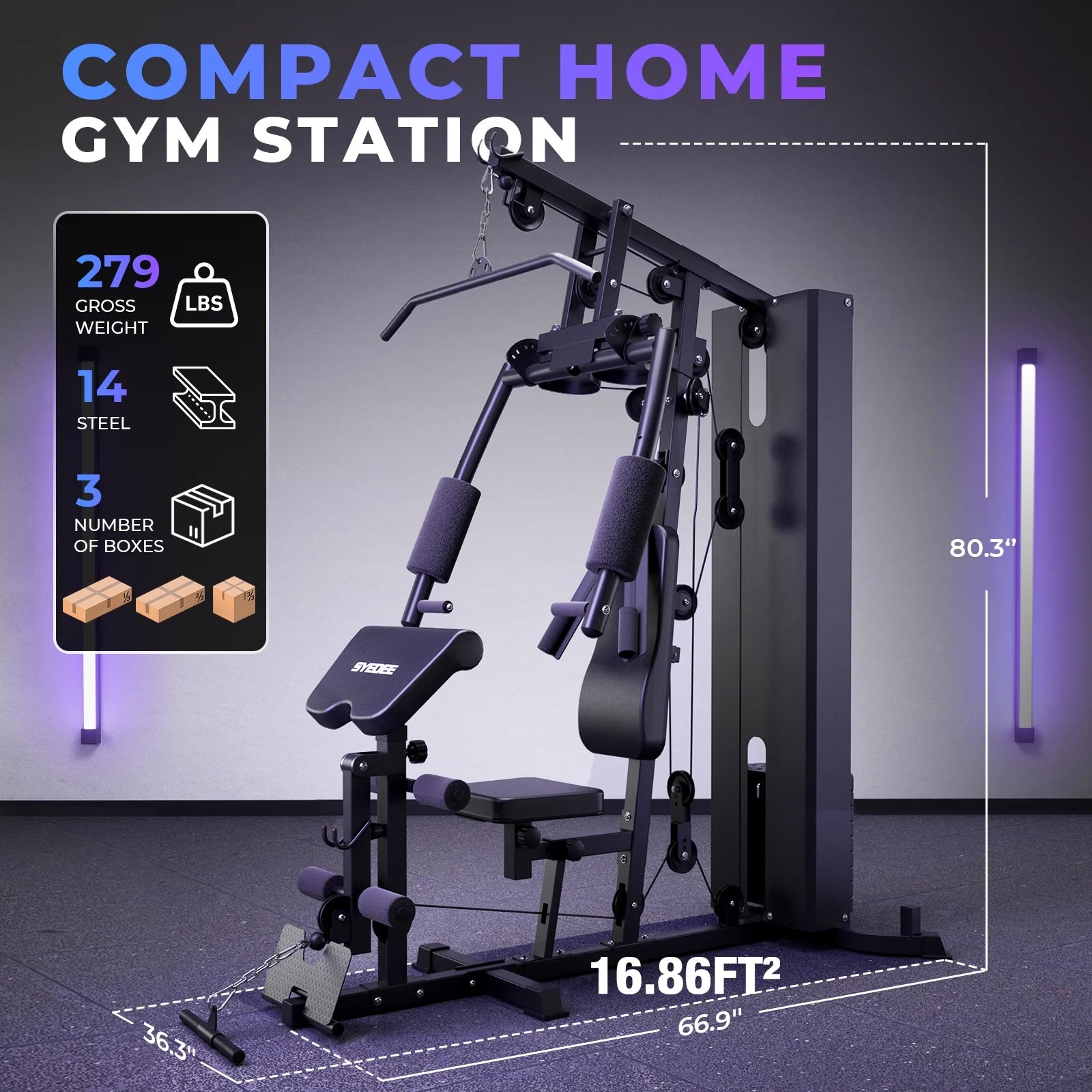 Home Gym Workout Station, Full Body Traning Weight Cable Machine with 138Lbs Weight Stack