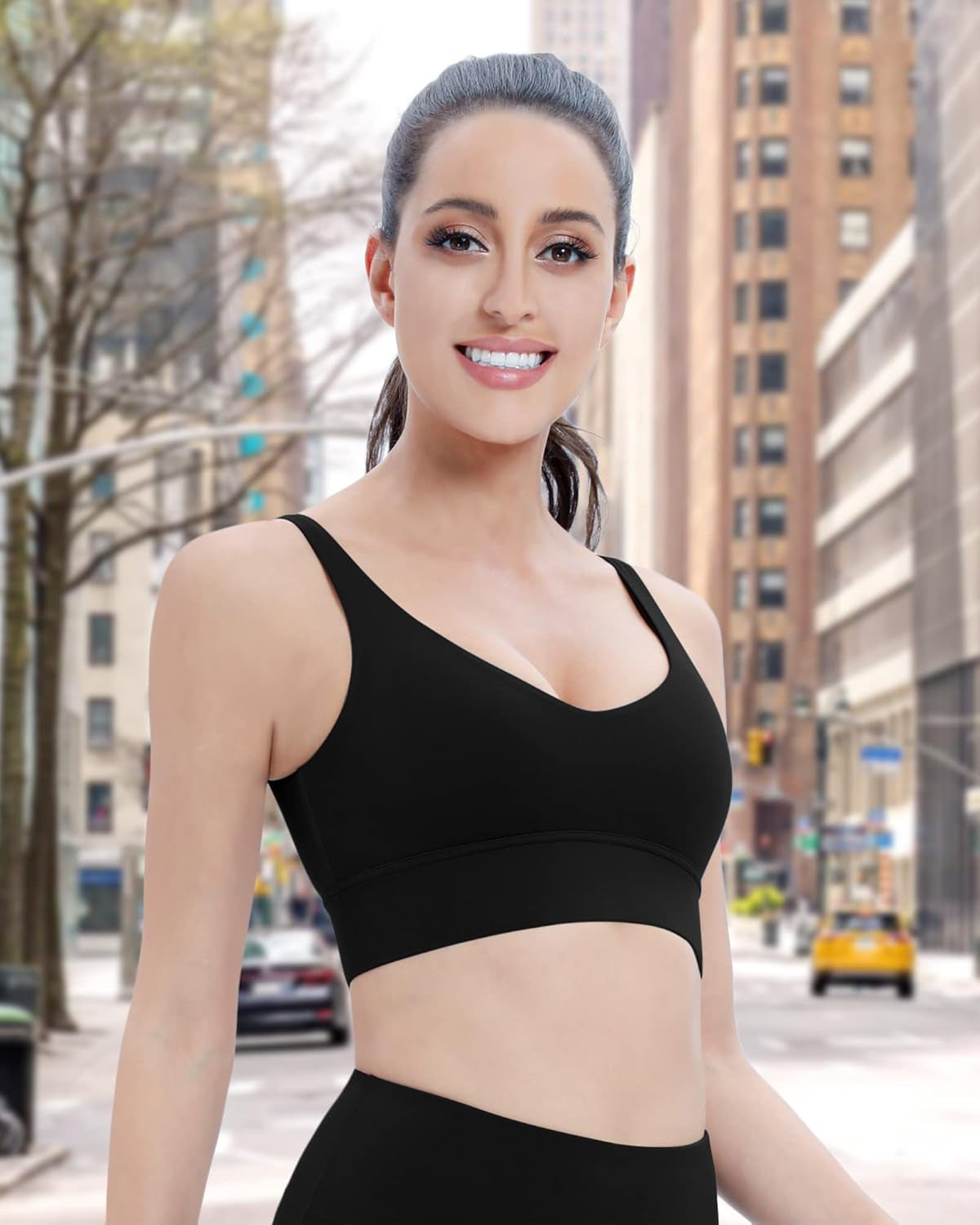 Women'S Sports Bra Compression Sports Bras for Women V Neck Medium Support Yoga Sports Bras Workout Fitness Black