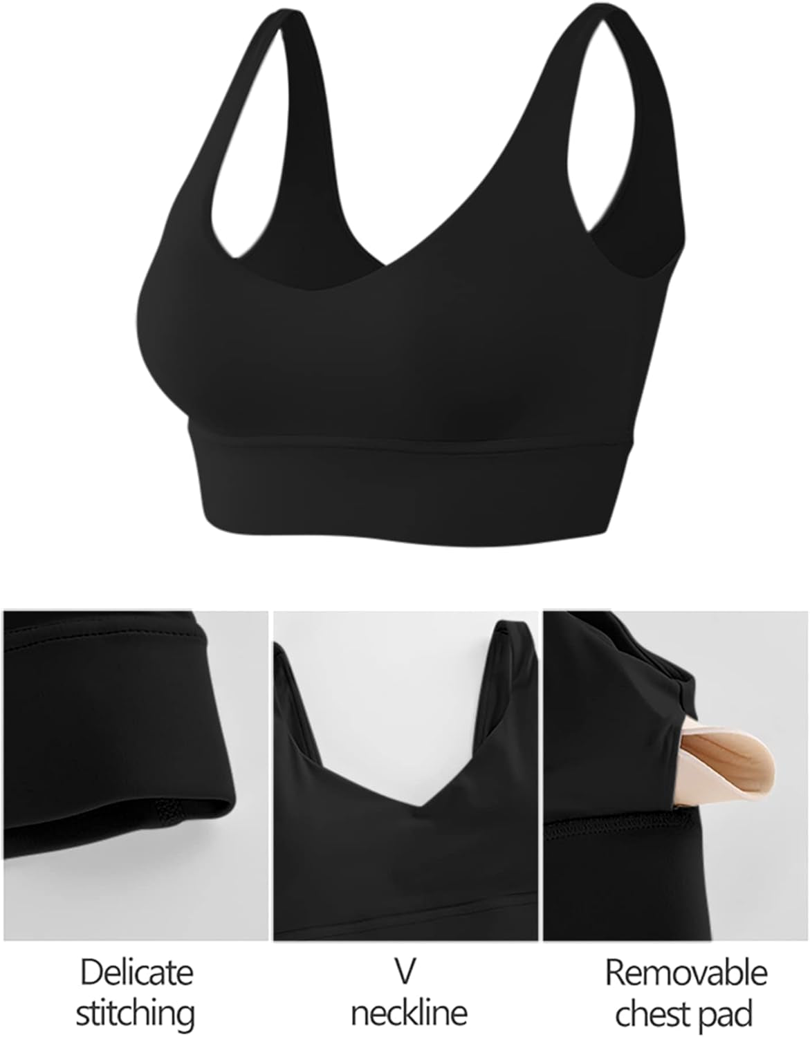 Women'S Sports Bra Compression Sports Bras for Women V Neck Medium Support Yoga Sports Bras Workout Fitness Black
