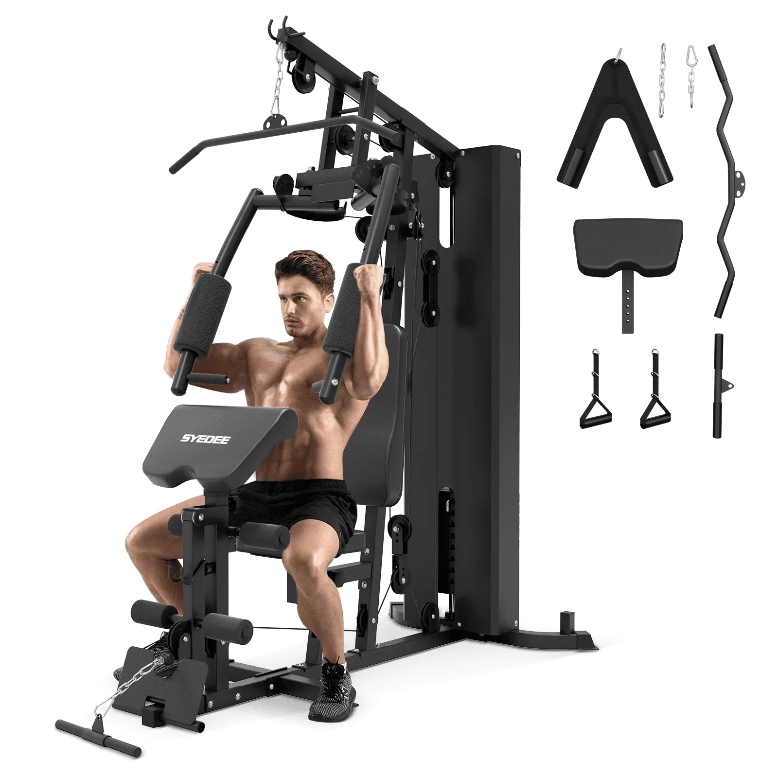Home Gym Workout Station, Full Body Traning Weight Cable Machine with 138Lbs Weight Stack