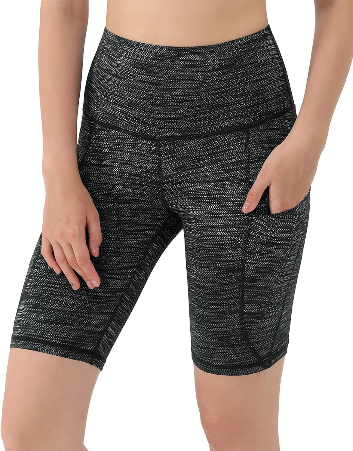 Women'S 9" High Waisted Biker Shorts with Pockets, Tummy Control Non See through Workout Sports Athletic Running Yoga Shorts, Jacquard Black, Small