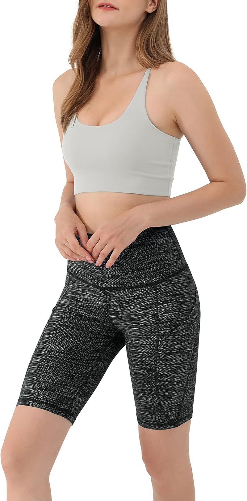 Women'S 9" High Waisted Biker Shorts with Pockets, Tummy Control Non See through Workout Sports Athletic Running Yoga Shorts, Jacquard Black, Small